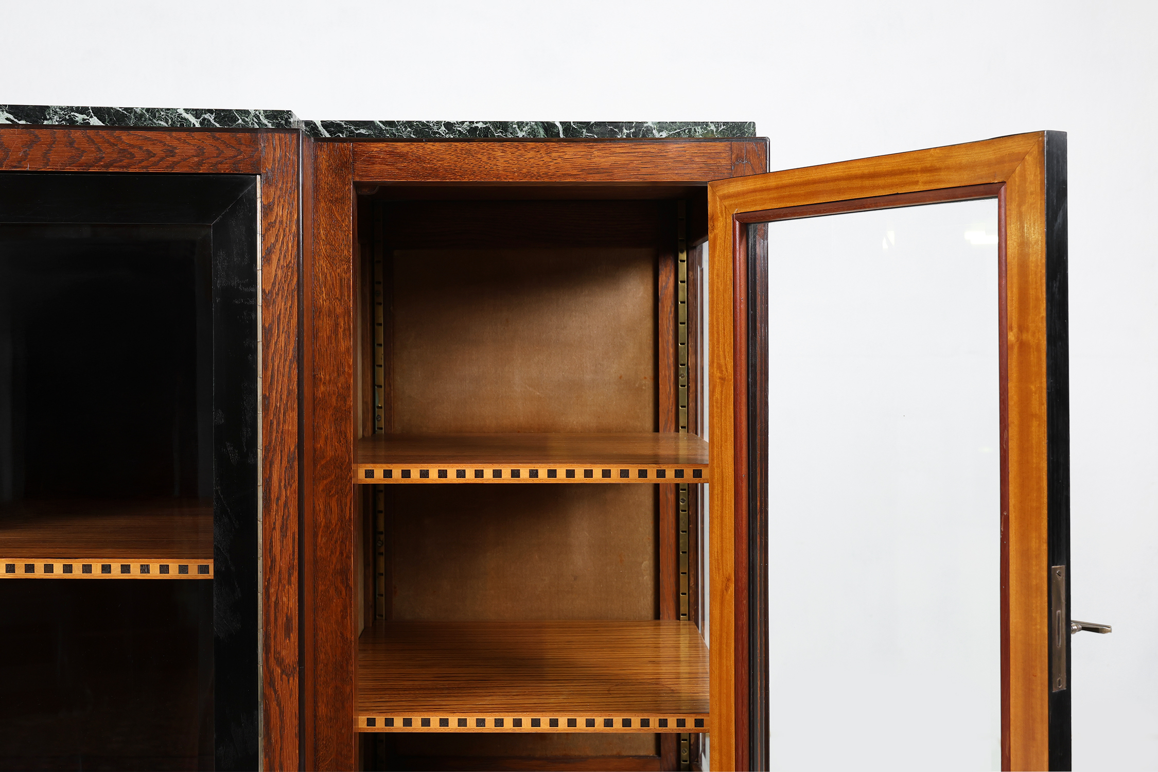 Rare Art Deco cabinet in burl wood with green marble top, France ca. 1930thumbnail